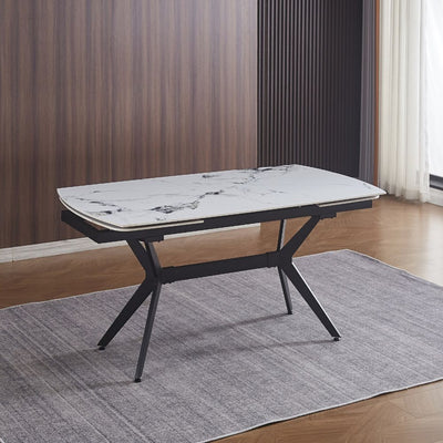 Tavolo allungabile Riley con piano in ceramica effetto marmo bianco lucido