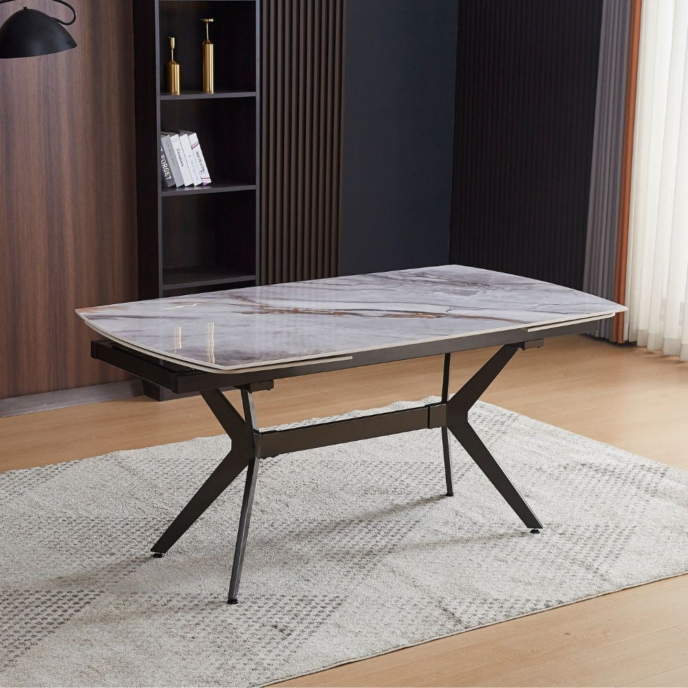 Tavolo allungabile Riley con piano in ceramica effetto marmo grigio chiaro lucido