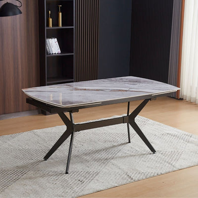 Tavolo allungabile Riley con piano in ceramica effetto marmo grigio chiaro lucido