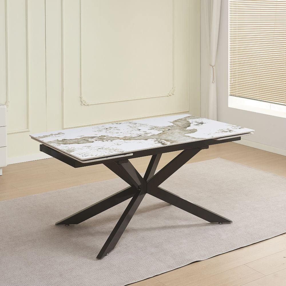 Tavolo allungabile Roxane con piano in ceramica effetto marmo nero ardesia C201 opaco e gambe in metallo nero