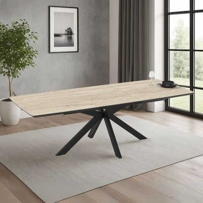 Tavolo fisso Opera con piano effetto marmo bianco opaco e struttura in metallo nero