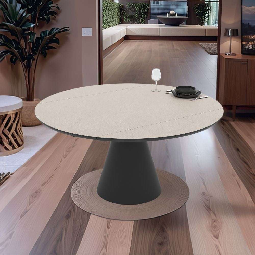 Tavolo allungabile Yandan con piano colore cashemere con gamba nera