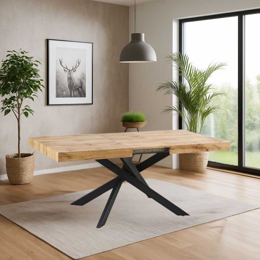 Tavolo Belinda allungabile piano colore rovere e struttura colore nero