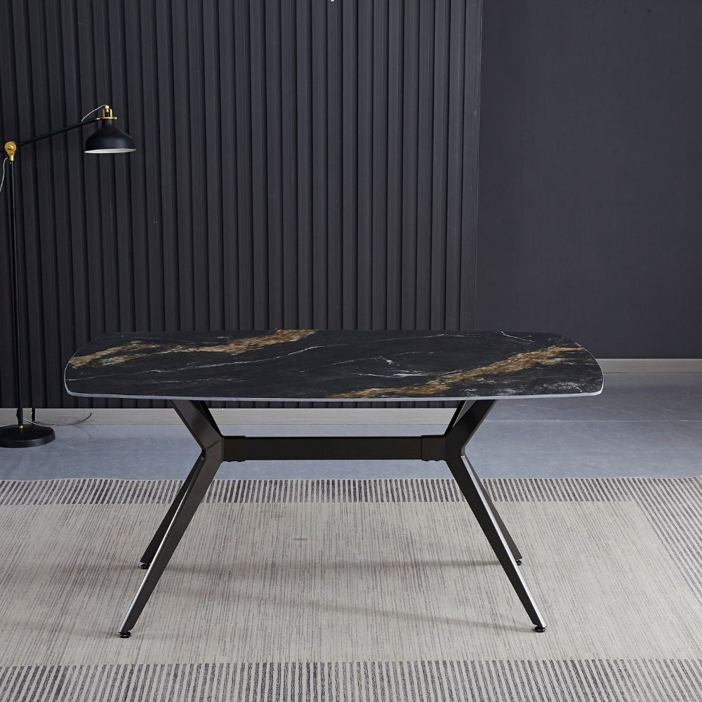 Tavolo fisso Callista con piano in ceramica effetto marmo nero opaco