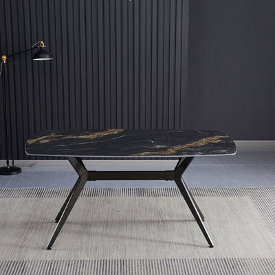 Tavolo fisso Callista con piano in ceramica effetto marmo nero opaco
