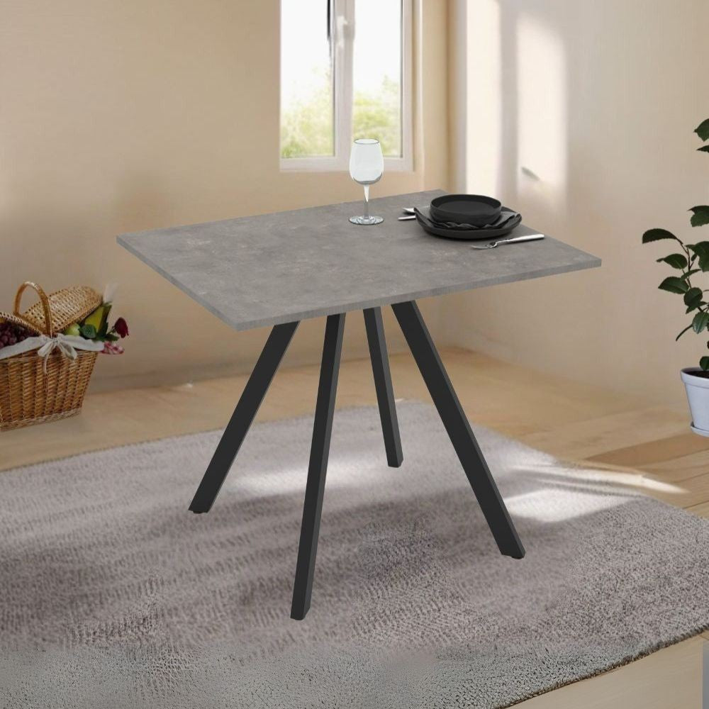 Tavolo allungabile Perla con piano in ceramica effetto marmo grigio e gambe in metallo nero