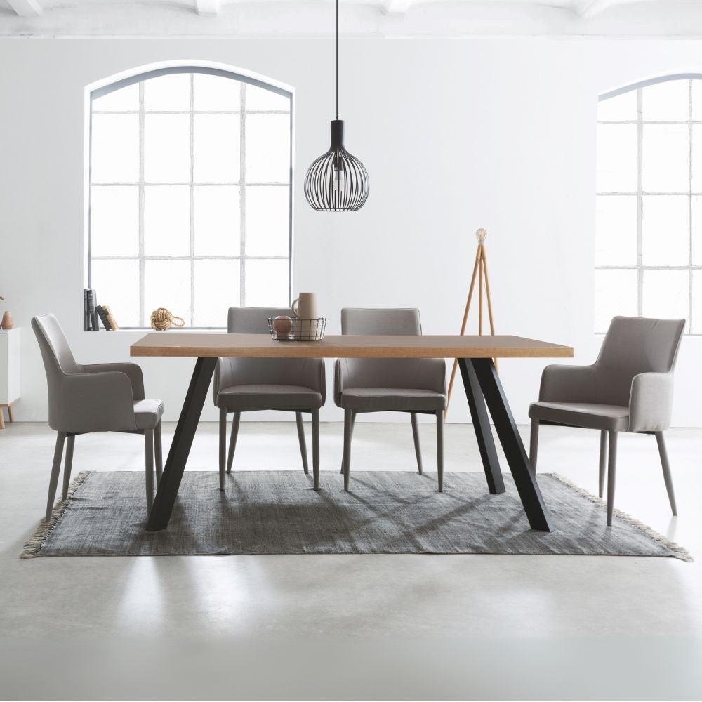 Tavolo fisso Marburg 160x80 con piano cacao e bordo legno e struttura in acciaio antracite