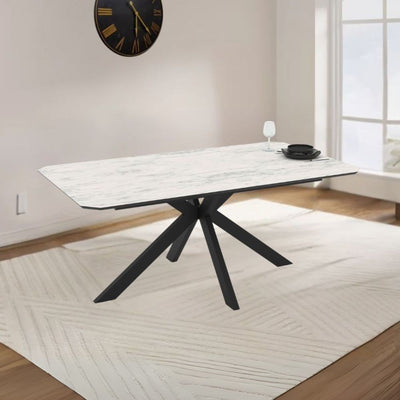 Tavolo fisso Opera con piano effetto marmo bianco opaco e struttura in metallo nero