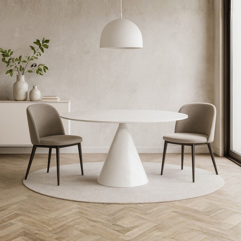 Tavolo fisso Punto con piano effetto marmo bianco lucido D150xH76 cm.