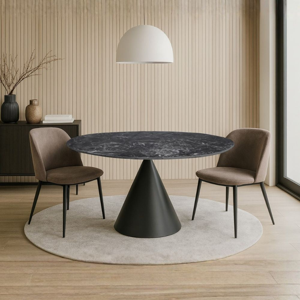 Tavolo fisso Punto con piano effetto marmo nero lucido D150xH76 cm.