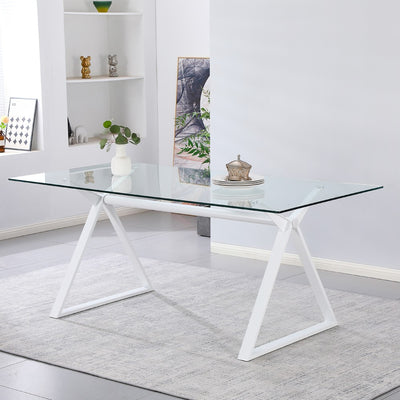 Tavolo fisso scrivania Skylar 150x90 cm. con piano in vetro temperato e gambe bianche
