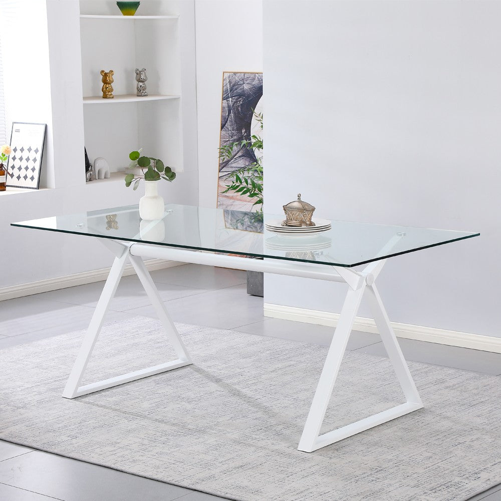 Tavolo fisso Skylar 150x90 cm. con piano in vetro temperato e gambe bianche