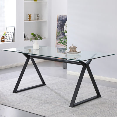 Tavolo fisso Skylar 180x90 cm. con piano in vetro temperato e gambe nere