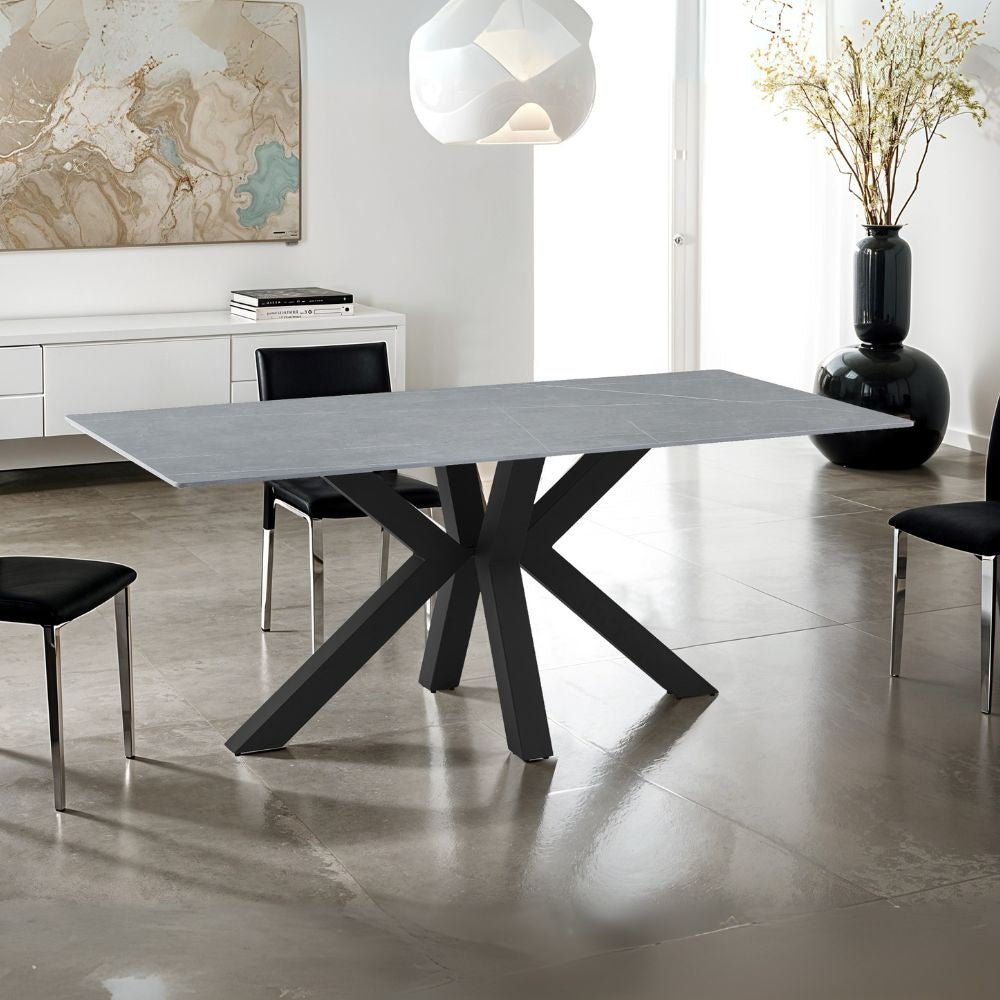 Tavolo Germany 180x90 piano ceramica effetto marmo grigio opaco e gambe nere