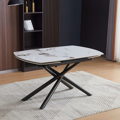 Tavolo girevole automatico allungabile Astrid con piano in ceramica effetto marmo bianco M 322 lucido con gambe colore nero