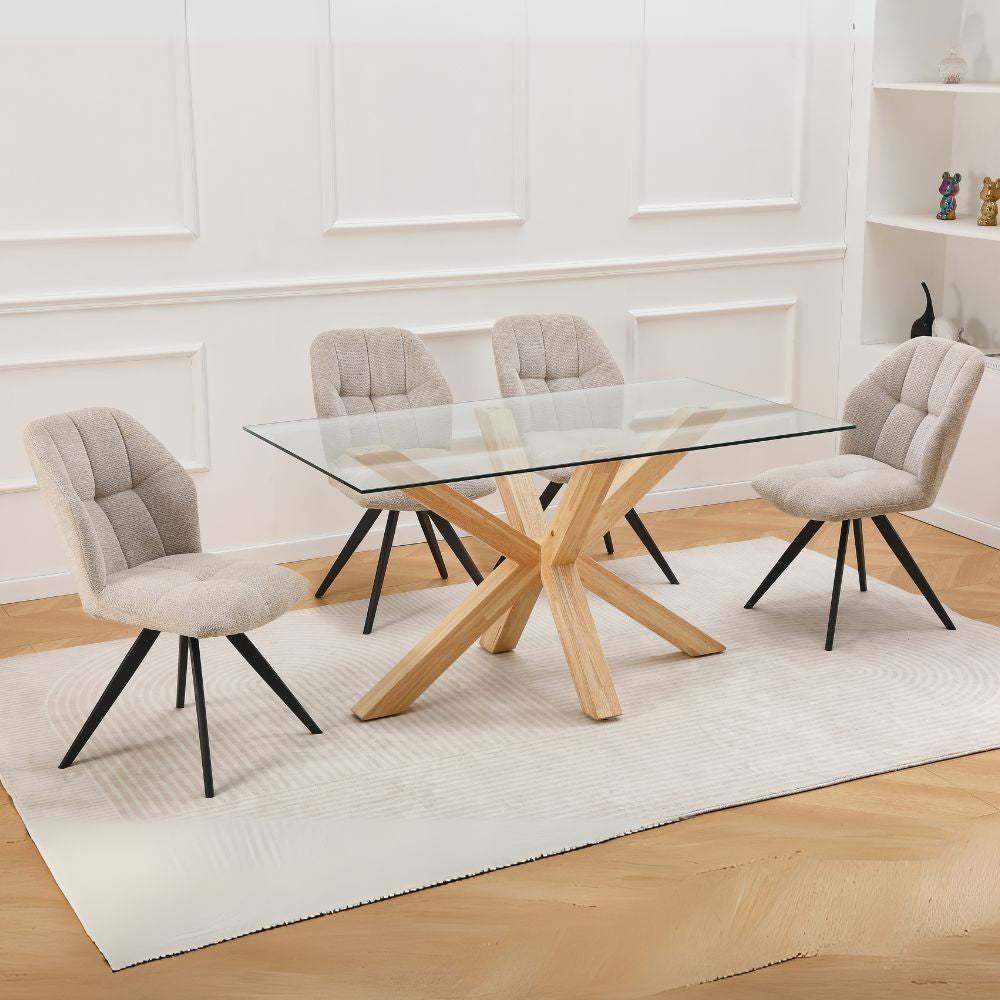 Tavolo in vetro temperato Beia con gambe in legno