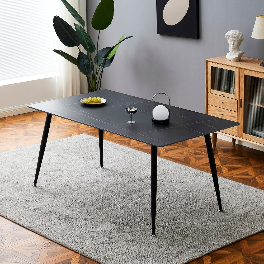 Tavolo Mila 140x80 top ceramica effetto marmo nero opaco