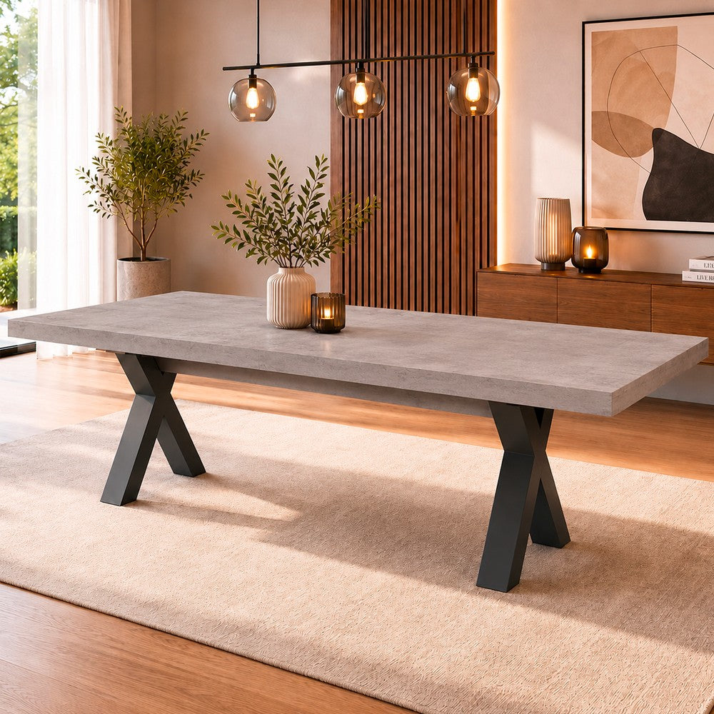 Tavolo Milonga 180x100 cm. allungabile 480 cm con piano in cemento e gambe antracite