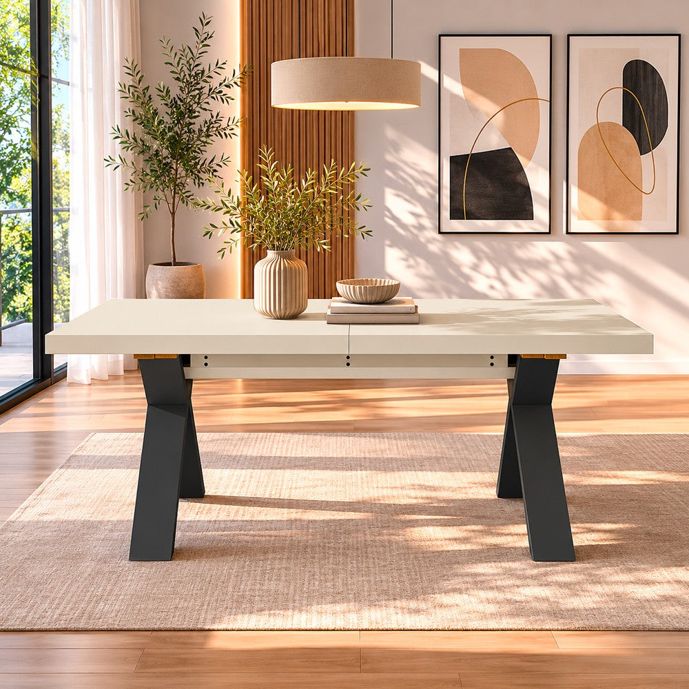 Tavolo Milonga410 160x90 cm. allungabile 410 cm con piano in cashmere e gambe incrociate antracite