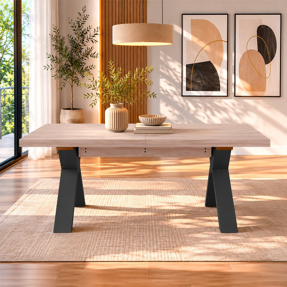 Tavolo Milonga410 160x90 cm. allungabile 410 cm con piano in olmo e gambe incrociate antracite
