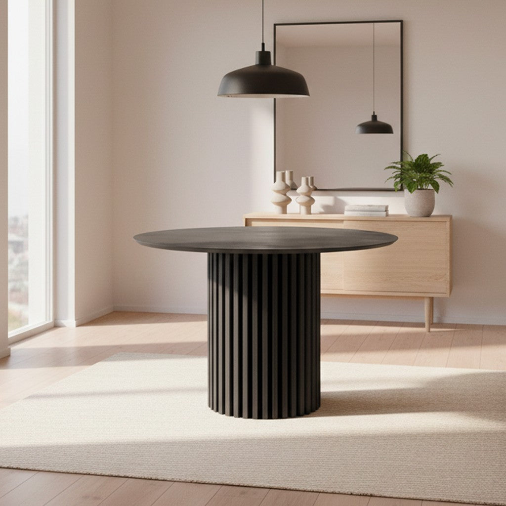 Tavolo Olympus con piano in irony grey super matt e struttura in legno nero