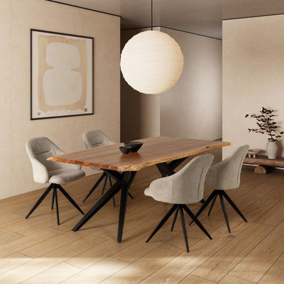 Tavolo rettangolare fisso Mudri con piano in legno massiccio acacia e gambe in metallo nero