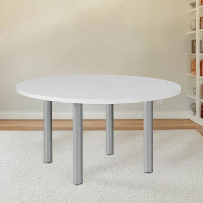 Tavolo tondo Manila con gambe in acciaio verniciato alluminio e piano colore bianco 120x120 cm.