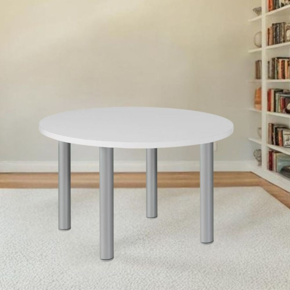 Tavolo tondo Manila con gambe in acciaio verniciato alluminio e piano colore bianco 90x90 cm.