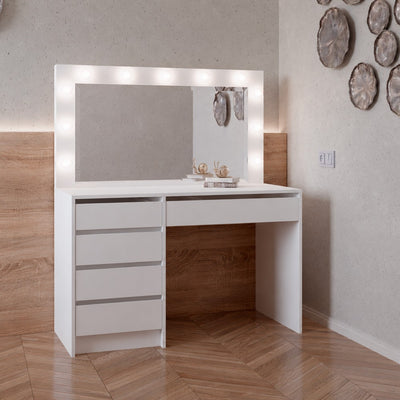 Toeletta Elite 5 cassetti con specchio con lampadine LED colore bianco opaco