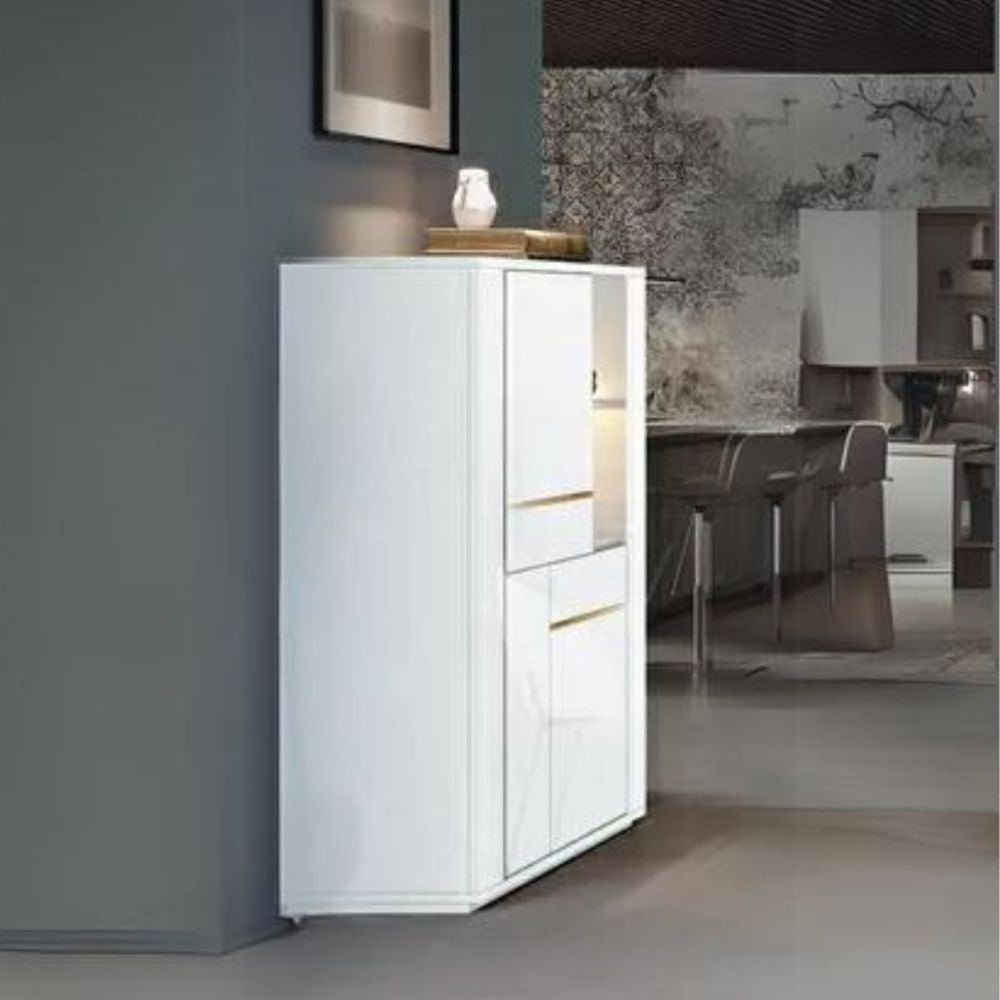 Vetrina credenza Alce 2 ante bianco lucido laccato con particolari oro