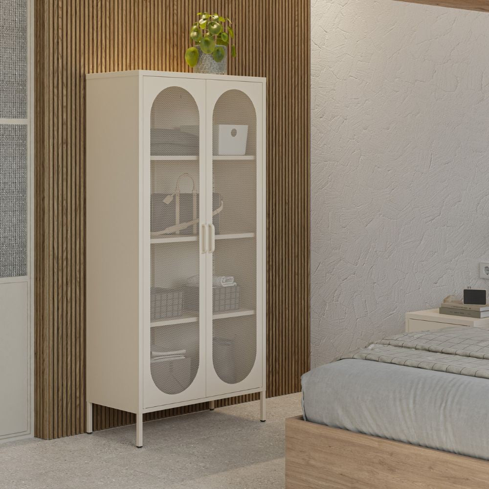 Vetrina Diora 2 ante reticolate in metallo colore crema