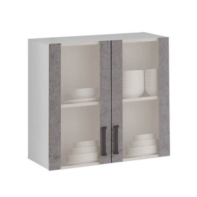 Vetrina pensile 80 cm due ante cemento