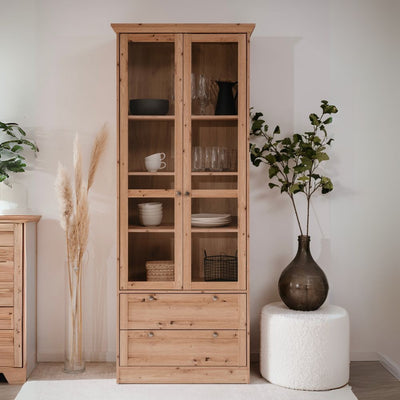 Vetrina Timber 52A con 2 ante e 2 cassetti colore rovere anticato